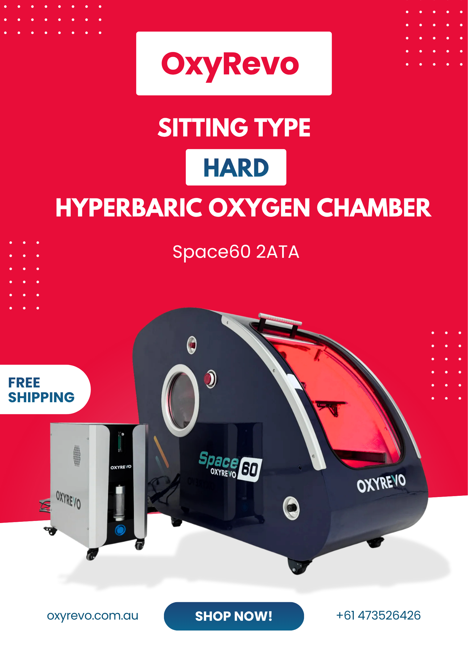OxyRevo Space60 2.0 ATA hard sitting hyperbaric chamber with large front door